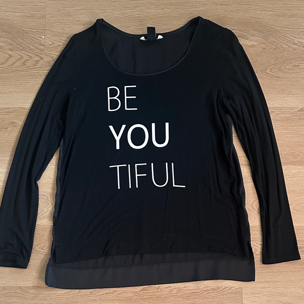 White House Black Market Black 'Be You Tiful' Long Sleeve Top